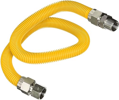 Miniatura 1 de HIGHCRAFT Conector de gas de acero inoxidable recubierto amarillo de 48 pulgadas, manguera flexible de 1 pulgada OD para calentador de agua sin