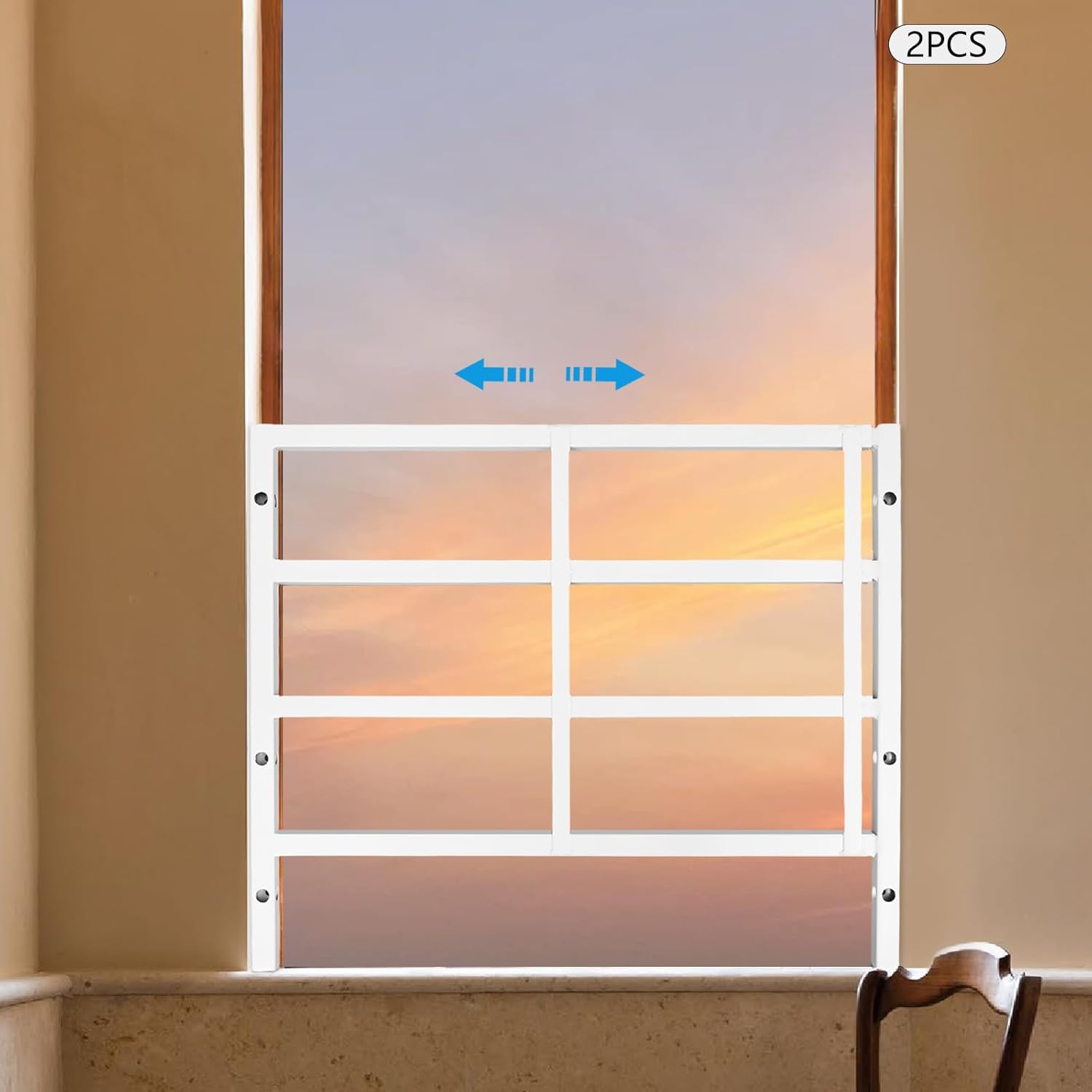 2 Pack Adjustable Window Safety Guard Bars, Proof Window Grill for Home Security & Fall Prevention, Fixed 4-Bar Carbon Steel Interior Gate, White