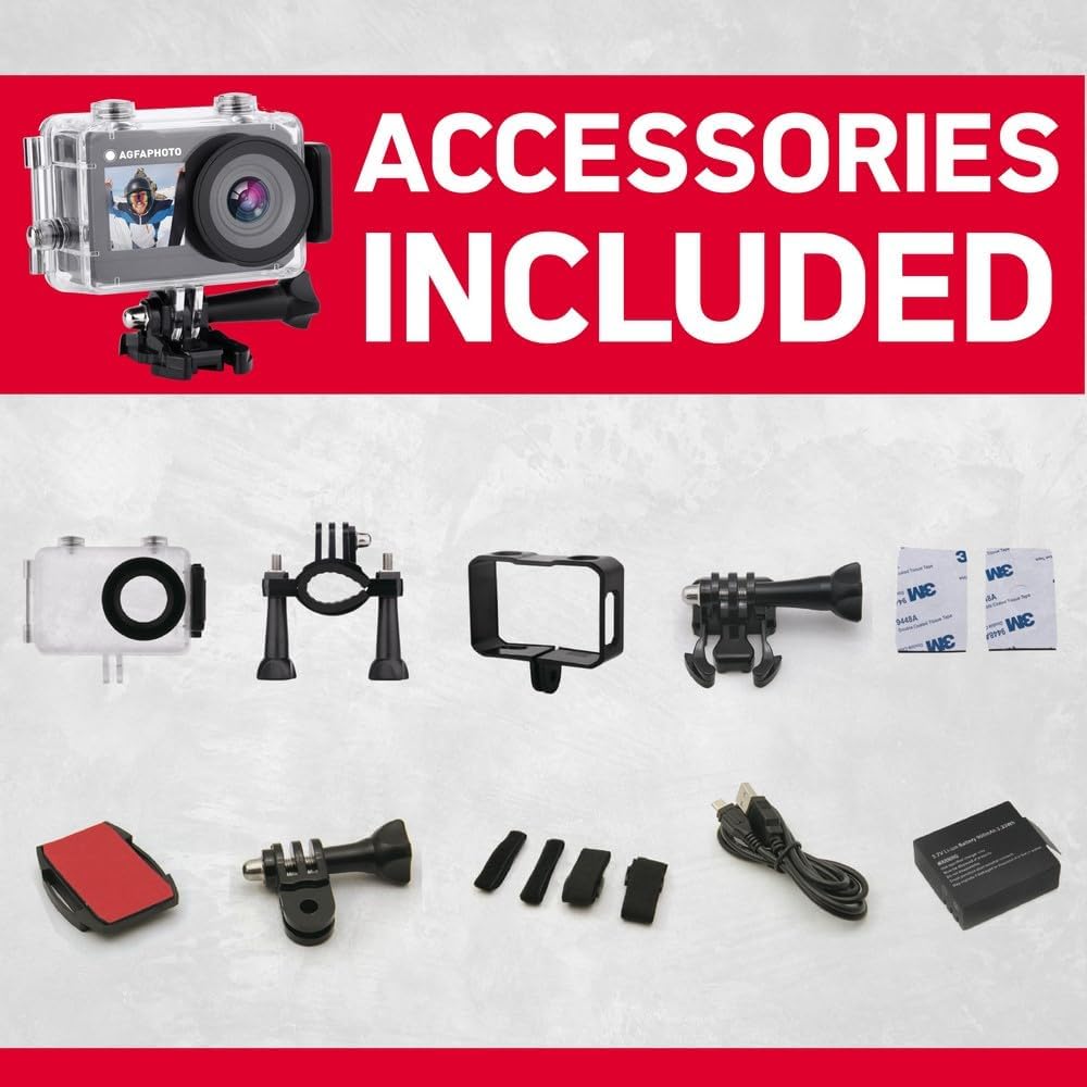 AgfaPhoto – Cámara Deportiva – AC7000 – True 2.7K 30FPS, Doble Pantalla Táctil, Gran Angular 120°, Carcasa Sumergible 30m – WiFi – 10 Accesorios Incluidos 8