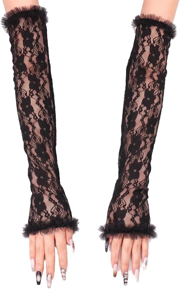 CASDRE Fingerless Bridal Black Lace Gloves for Weeding Women