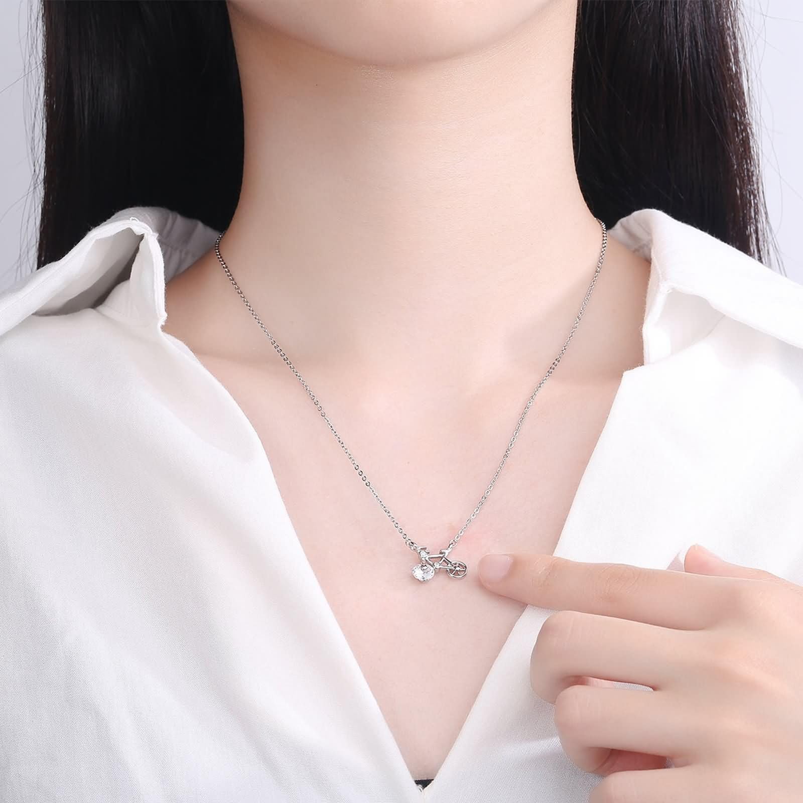Collane Donna in Oro Bianco 9K / 14K / 18K, Bicicletta con Diamante Sintetico e Moissanite, Collana Argento Donna