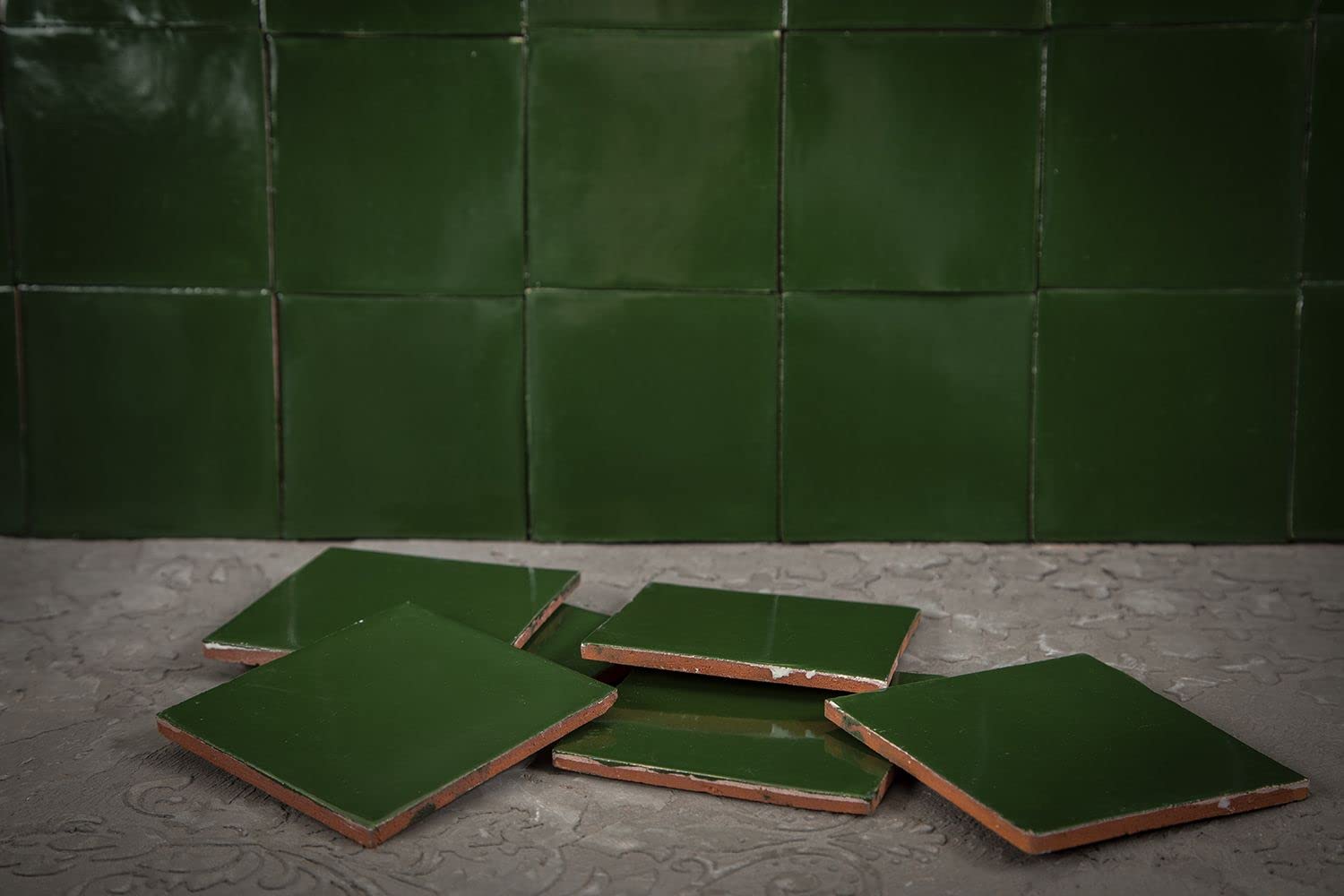Cerames Azulejos verdes mexicanos monocolor Verde Esmeralda Delgado - azulejos de mosaico, azulejos ceramica monocromáticos para cocina, baño | Un paquete de 90 baldosas verdes ceramica 10,5x10,5 cm