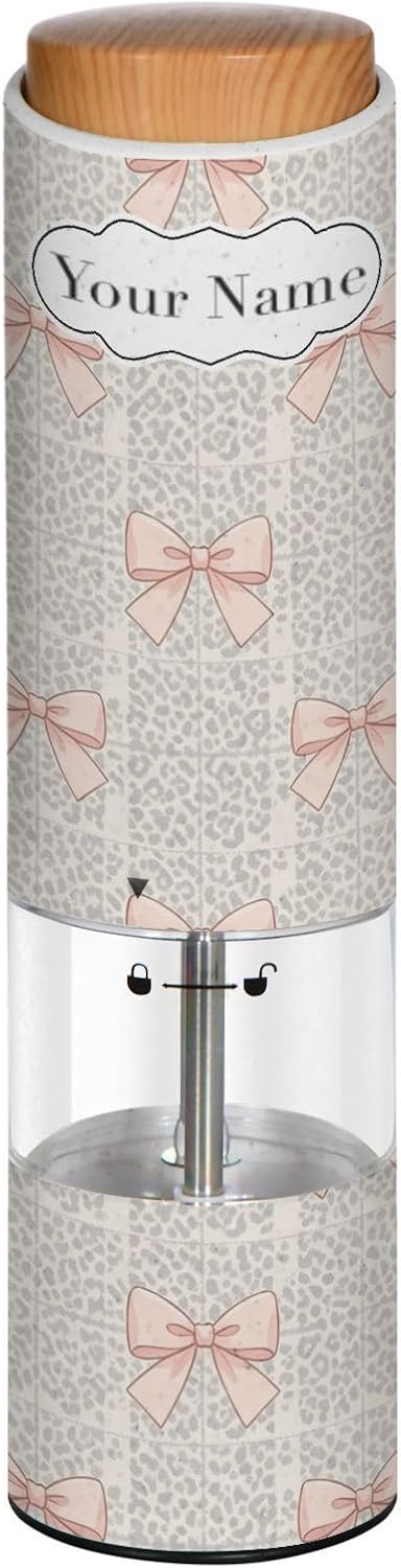 Personalized Electric Salt Pepper Grinder Silver Stripe Bow Kitchen Shaker