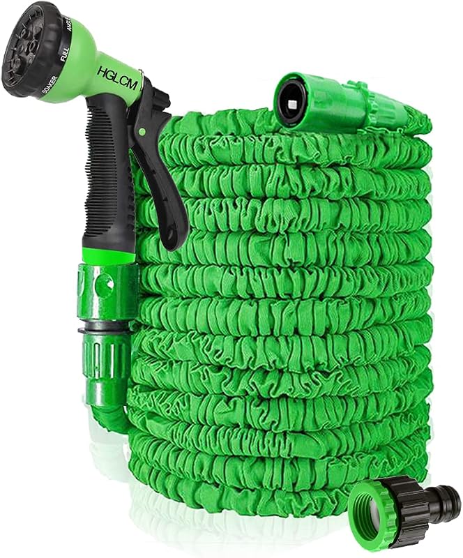 HGLCM Bővíthető Kerti Locsolótömlő 8-Funkciós Szórópisztollyal - 15m Zöld Flexibilis Magic Hose, Szivárgásmentes, Könnyű Tárolás