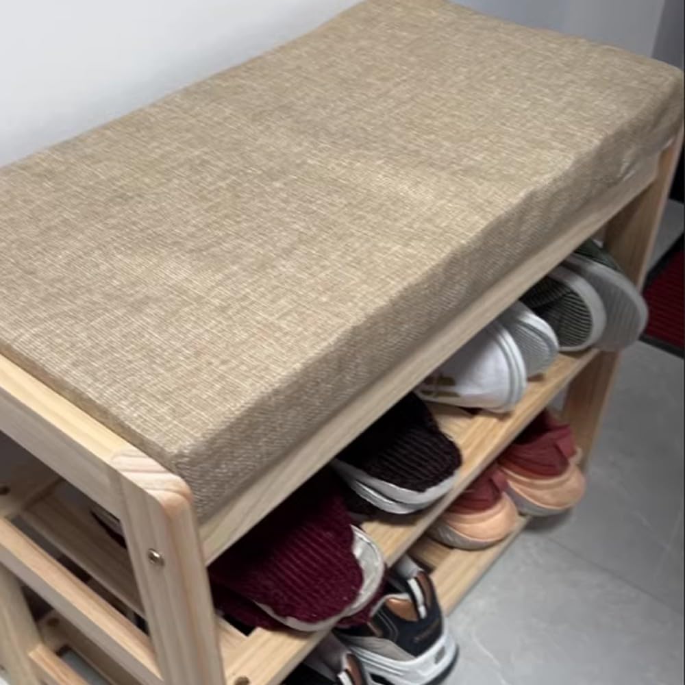 Zapatero de bambú con cojín, 2 Niveles, Capacidad de 80 kg, Elegante Mueble de Entrada para Pasillo, Dormitorio y Sala de Estar - 61 x 31 x 47 cm