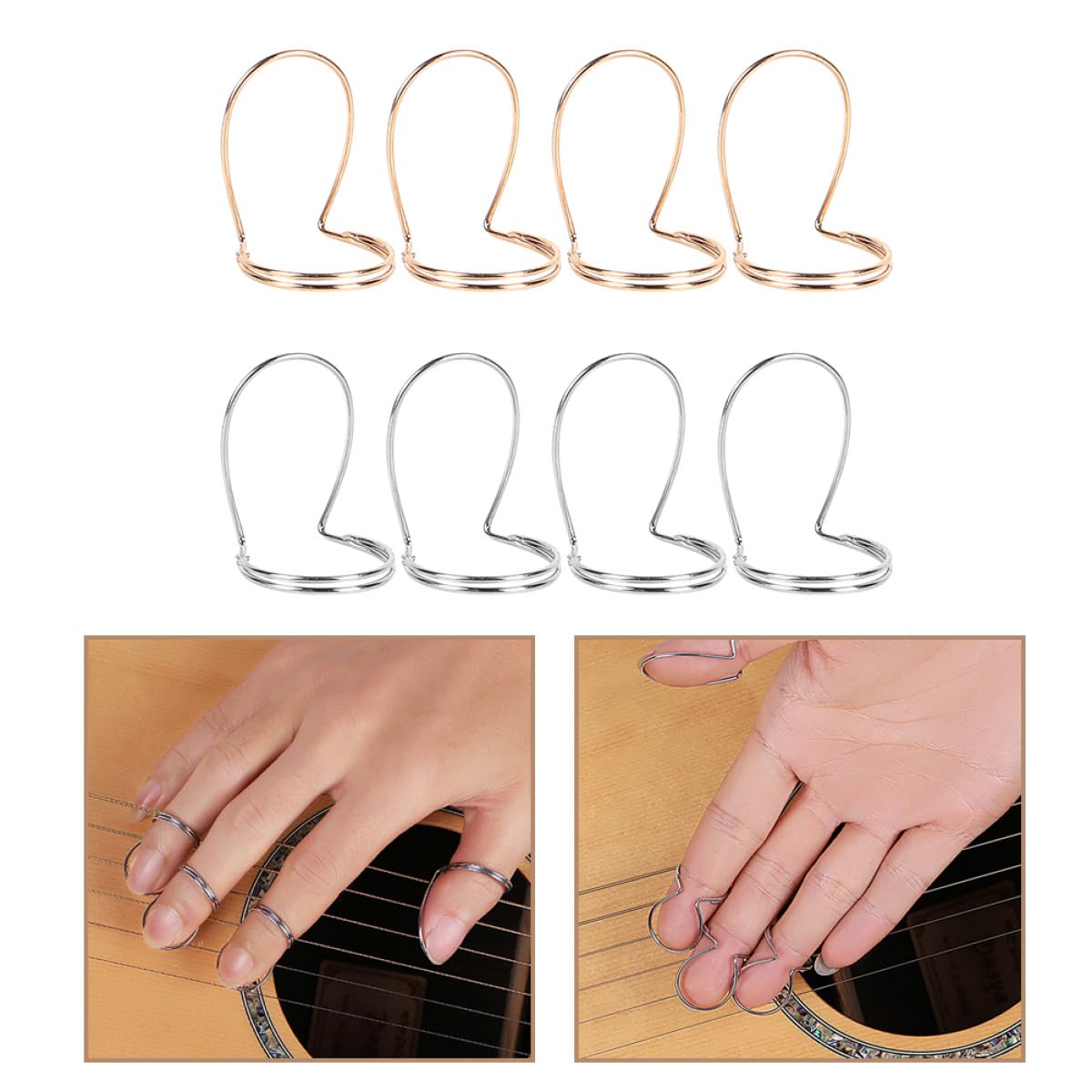 POPETPOP 8 Médiators Métalliques pour Guitare Basse, Pouce et Index, Lot 8 Pcs Doré et Argenté, Accessoires pour Guitare Folk et Électrique, Médiators Fins Résistants et Légers, Usage
