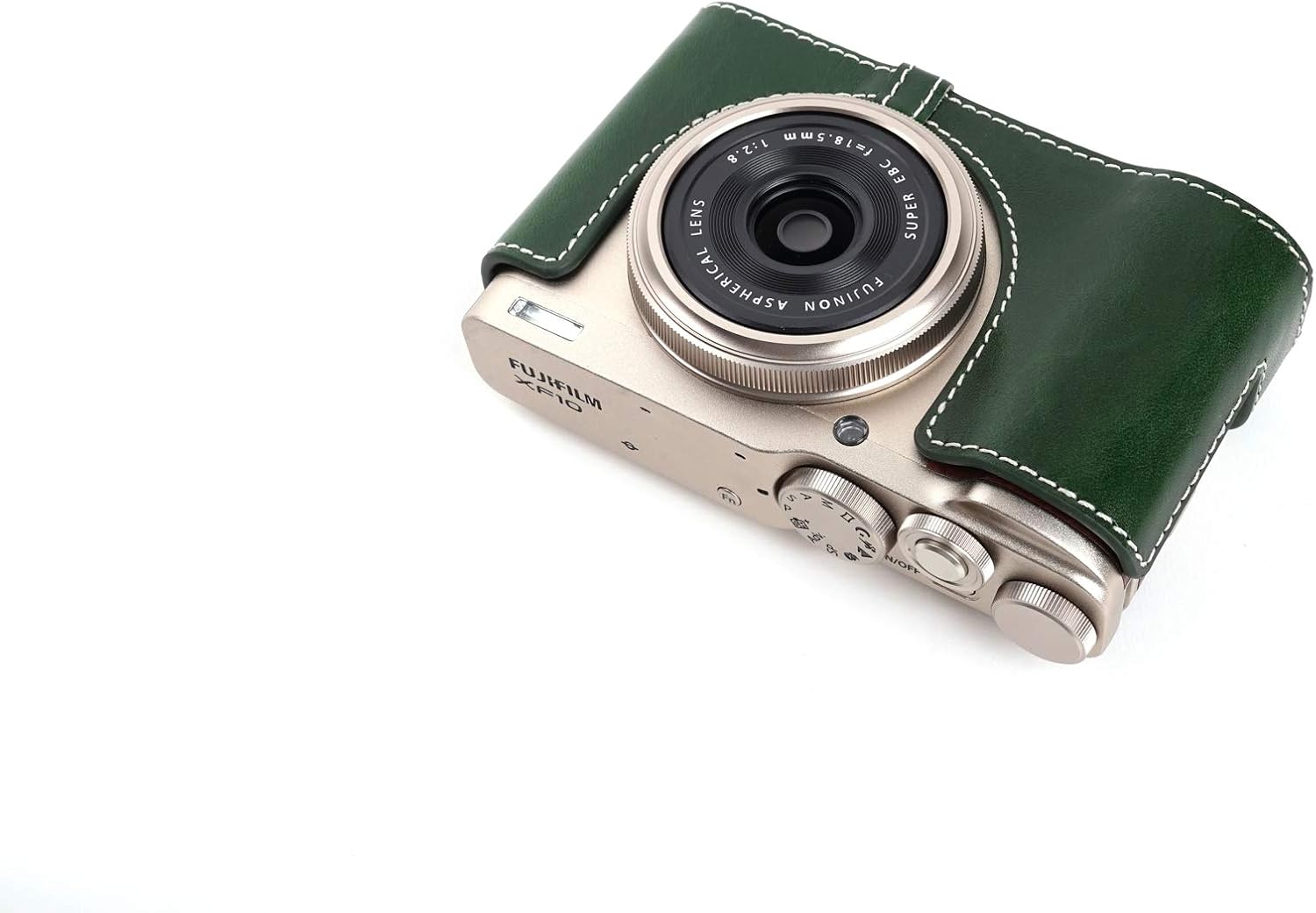 XF10 Camera Case, BolinUS Handmade Genuine Real Leather Half Camera Case Bag Cover for Fujifilm Fuji XF10 Camera Bottom Opening Version + Hand Strap -Green