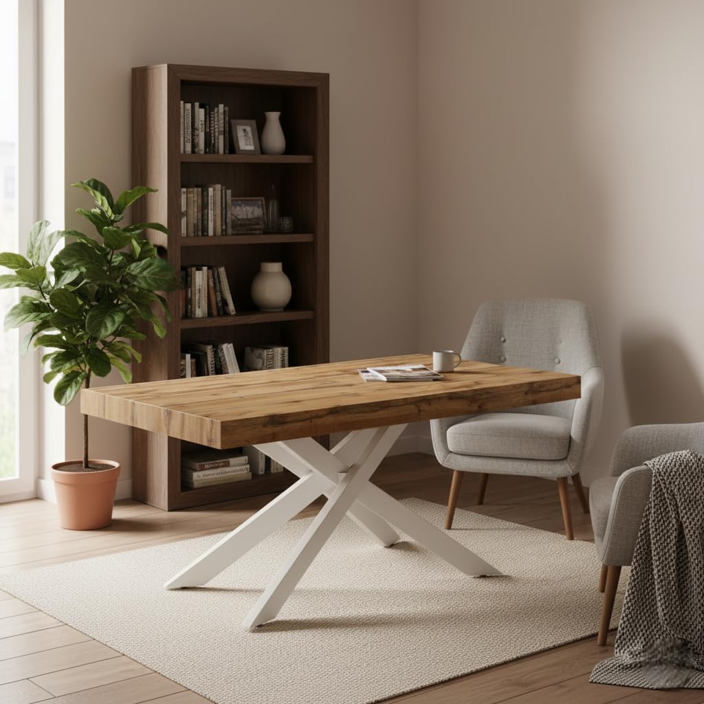 Cribel Tavolo Anson Allungabile Legno con Gambe Bianche a Croce | Tavolo Rettangolare 160/240x90x75 cm Design Moderno per Sala da Pranzo