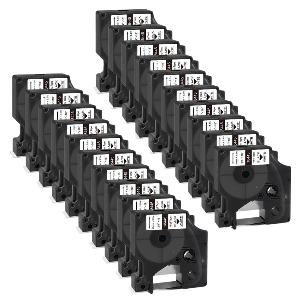 Paquete de 20 cintas para rotuladoras de 19 mm en blanco y negro, compatibles con los modelos 4200, 5200, 5000 y 6000