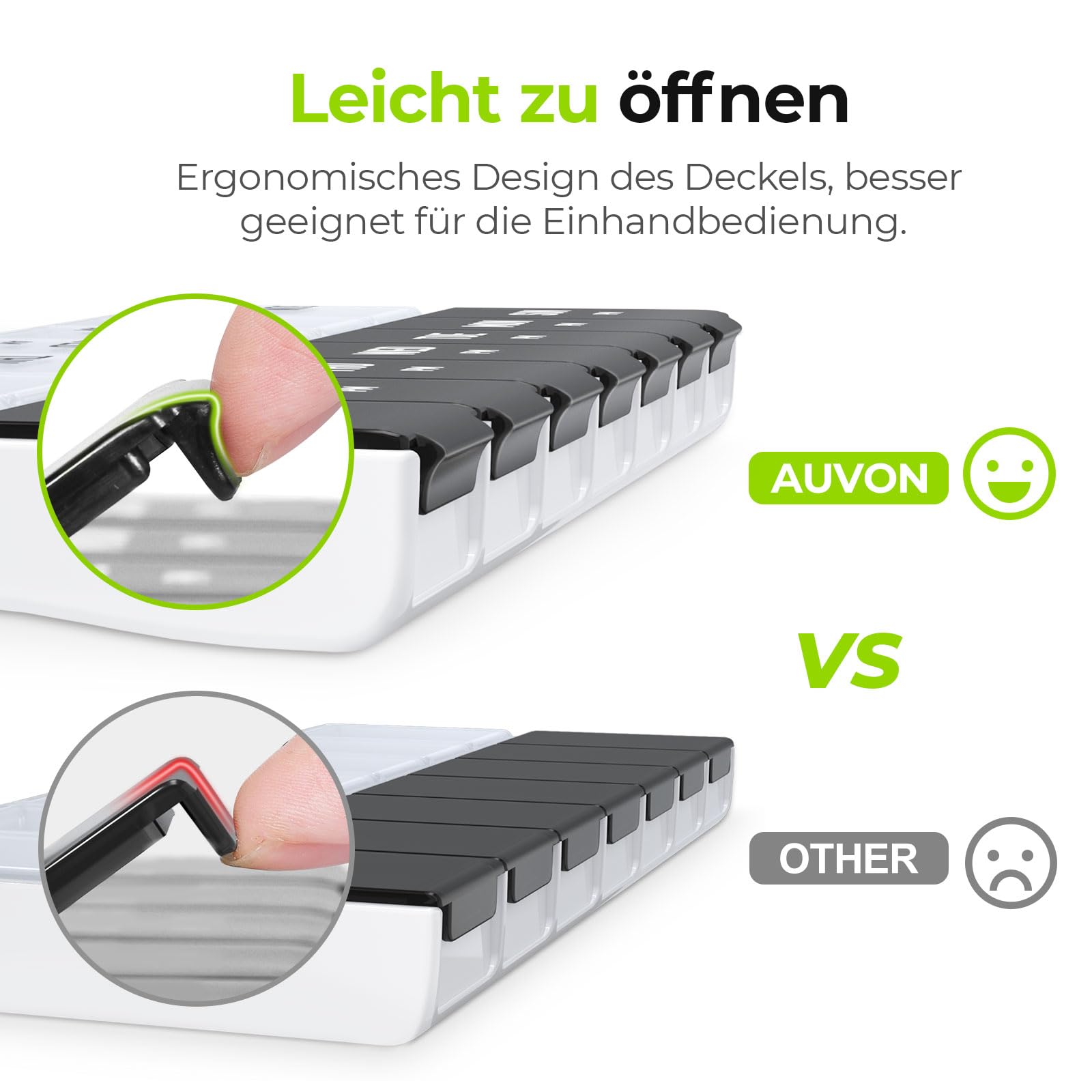 AUVON Tablettenbox 7 Tage Morgens Abends, Handlicher Tablettenbox mit Großen Separaten Fächern für Medikamente, Vitamine, Fischöl, Nahrungsergänzungsmittel usw.