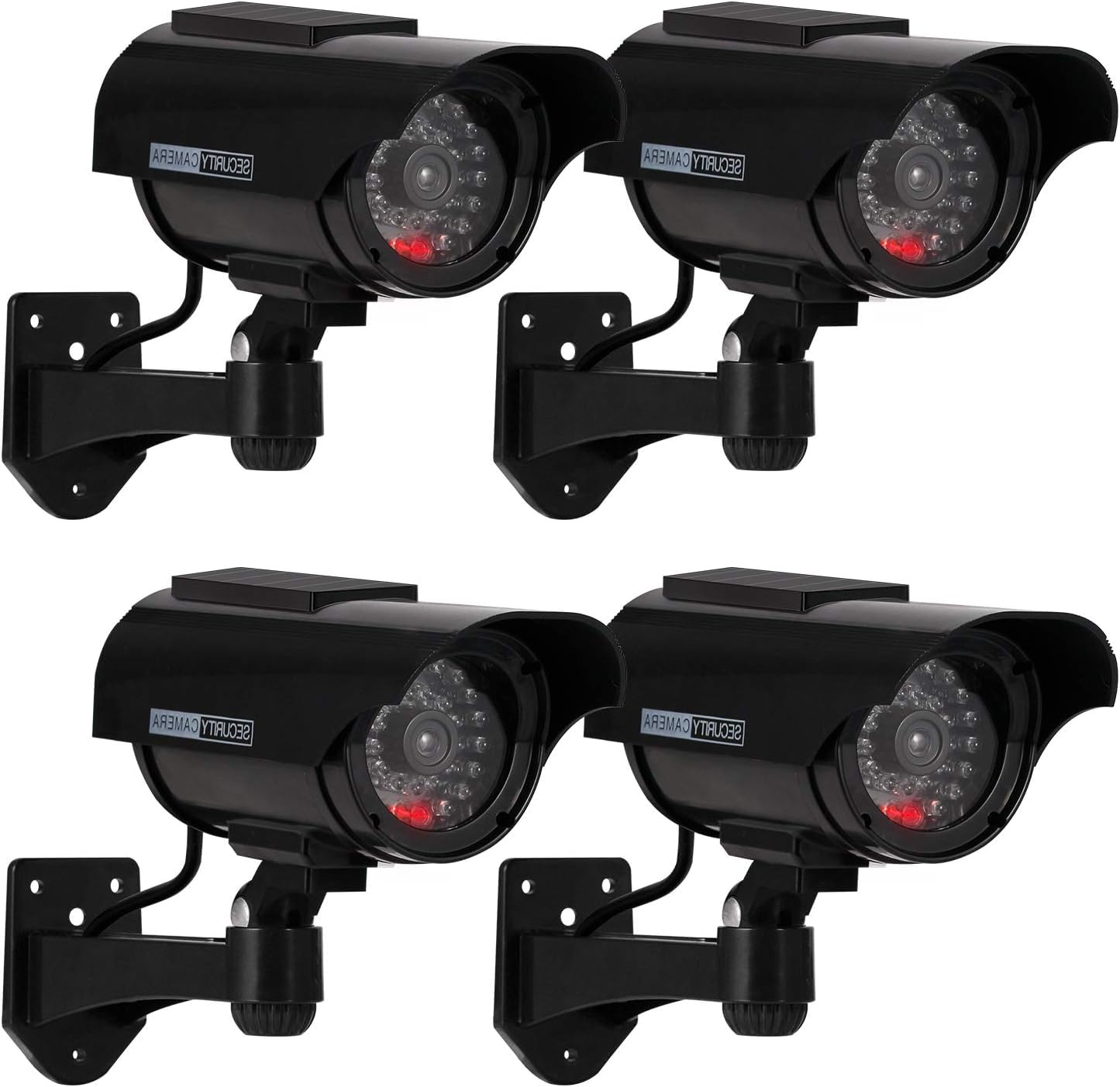 ERWEY 4 Stück Dummy Kamera Solar Betriebene Simulierte Dummy Surveillance Sicherheit Kamera mit Blinkendem LED, Schwarz