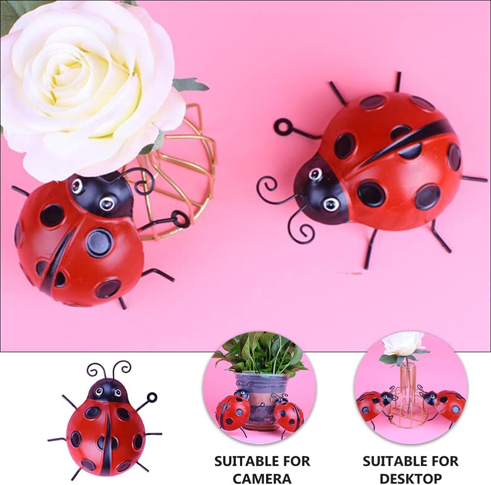 BESPORTBLE Garden Decor 4pcs Metal Ladybug Wall Decor Garden Ladybug Wall Art Sculpture Hanging Decorations for Living Room Bedroom Patio Yard Patio