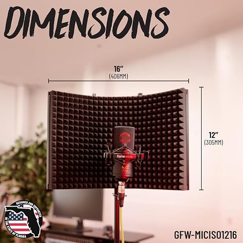 Miniatura 5 de Gator Frameworks Escudo de aislamiento de micrófono de escritorio portátil con soporte de base redonda 12 "x 16" (GFW-MICISO1216)