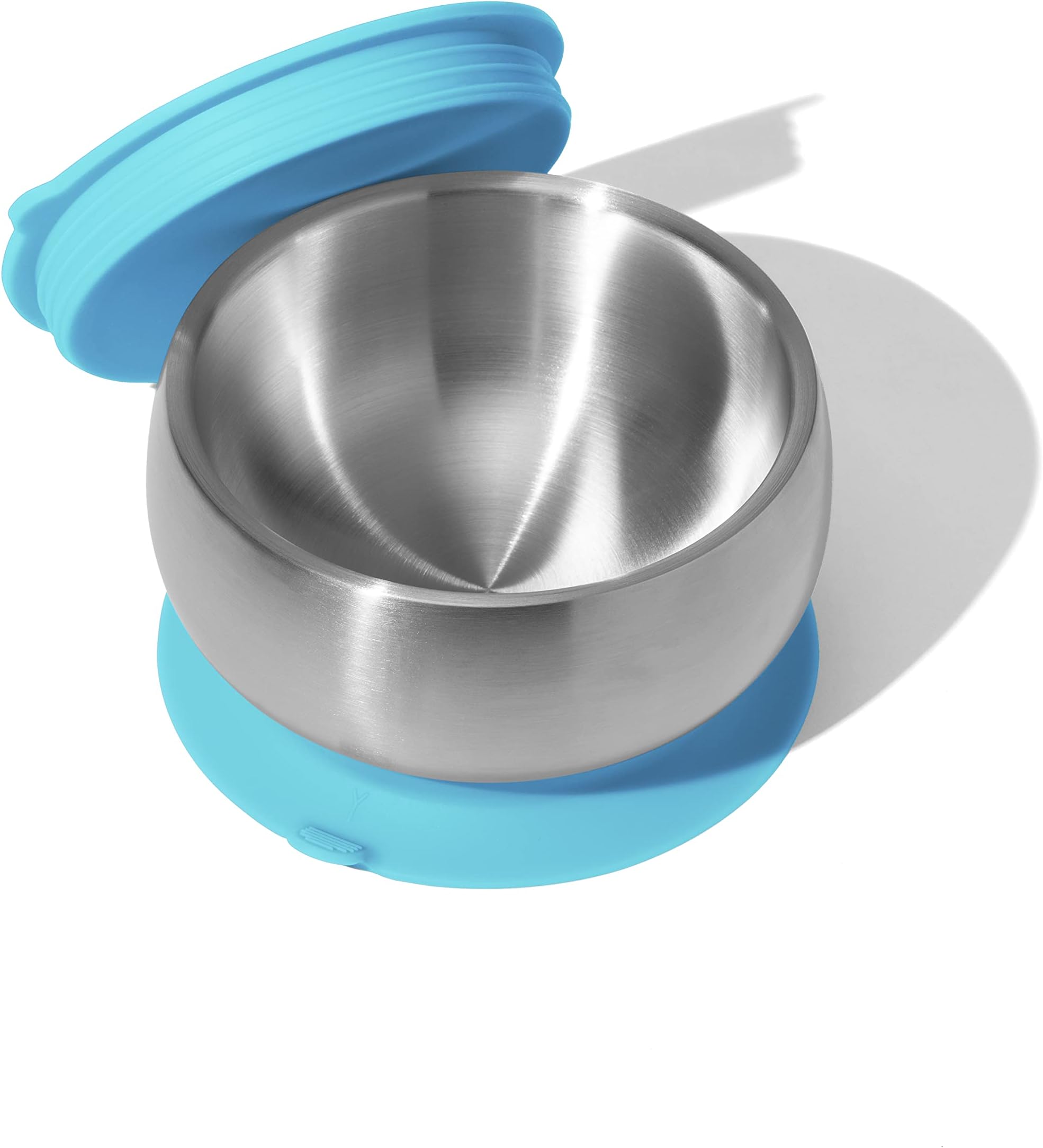 Avanchy Baby Feeding Stainless Steel Spill Proof Stay Put Suction Bowl + Air Tight Lid - Great Baby Gift Set (Blue)