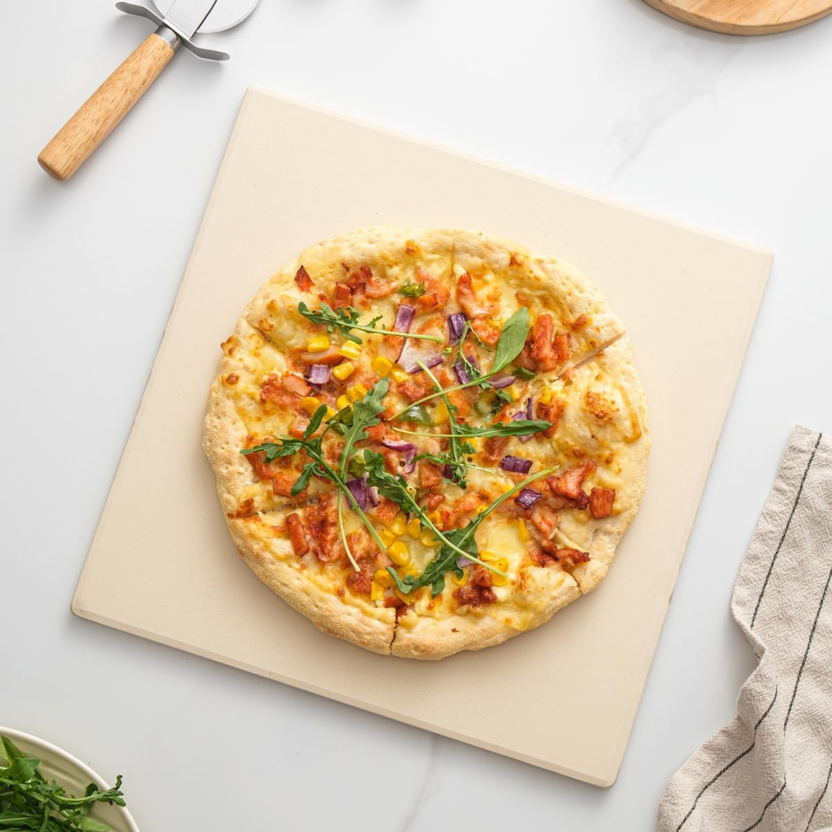 Pizza Stone for Oven and Grill, Heavy Duty Cordierite Baking Pan, Square Baking Stone for Bread, Cookie, 14x14 Inch