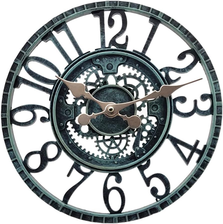 Outdoor Wall Clock for Garden, Patio and Deck, 12in Garden Clock Waterproof Clocks -Not Silent (Turquoise-A)