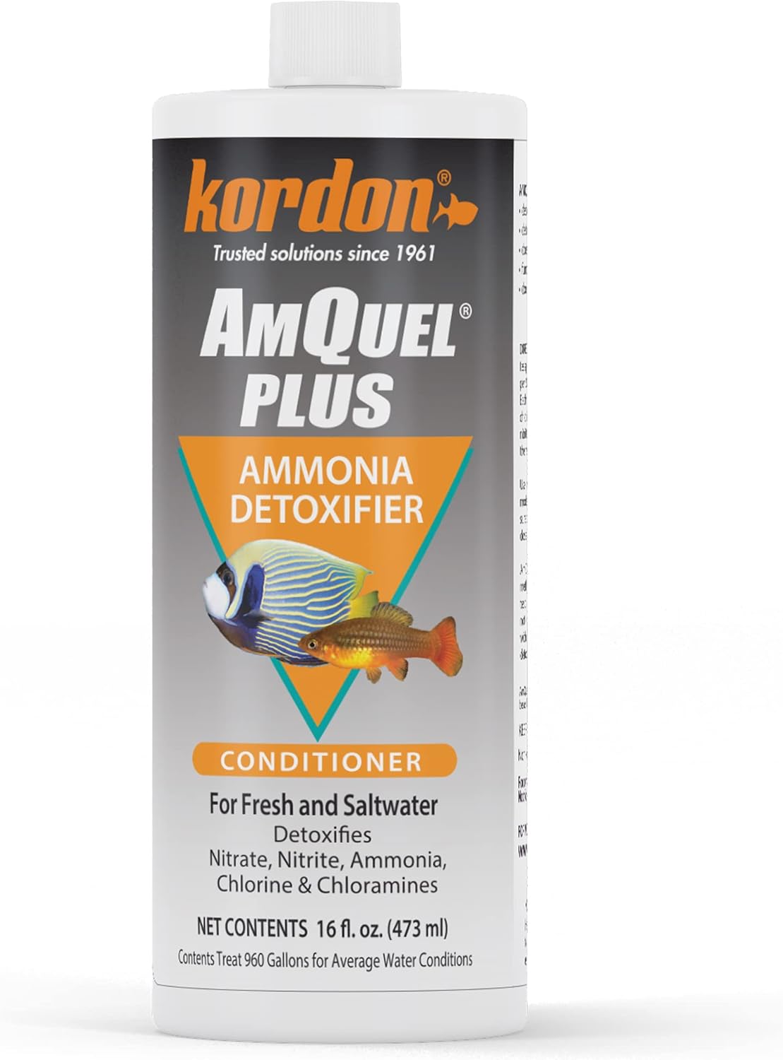 Kordon AmQuel Plus Aquarium Water Conditioner – Instantly Detoxifies Ammonia, Nitrite, Nitrate, and Chlorine Remover for Freshwater & Saltwater Aquariums, 16 Ounces