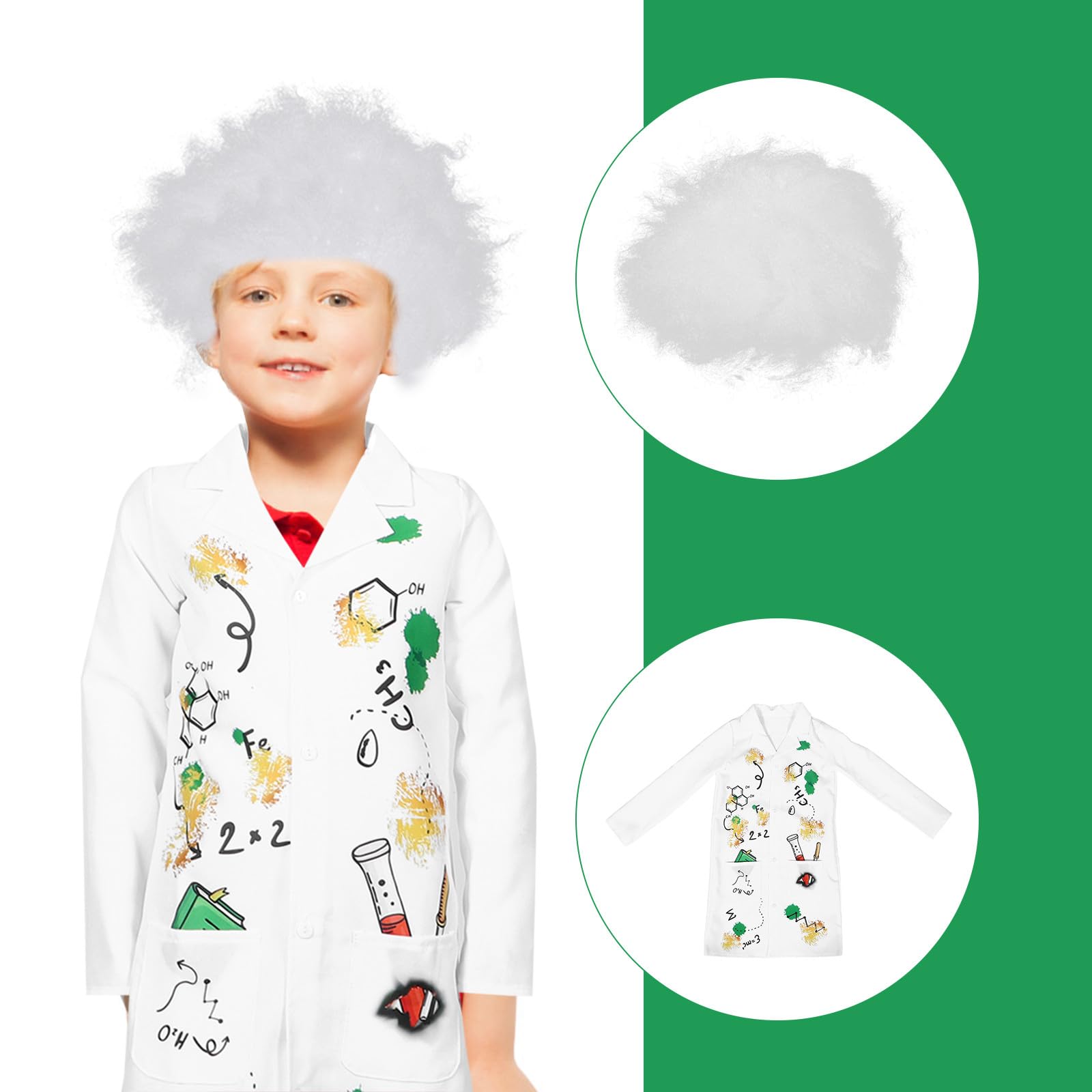 BESPORTBLE Camice da laboratorio per bambini, camice da dottore per bambini, costume da scienziato, vestito da dottore per, costume da scienziato con parrucca per e bambine