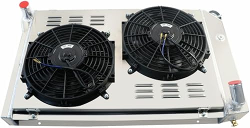 Miniatura 5 de OzCoolingParts Radiador de aluminio de 3 filas + 2 ventiladores de 12 pulgadas con cubierta + kit de cable de termostatorelé para 1977-1982 78 79 80