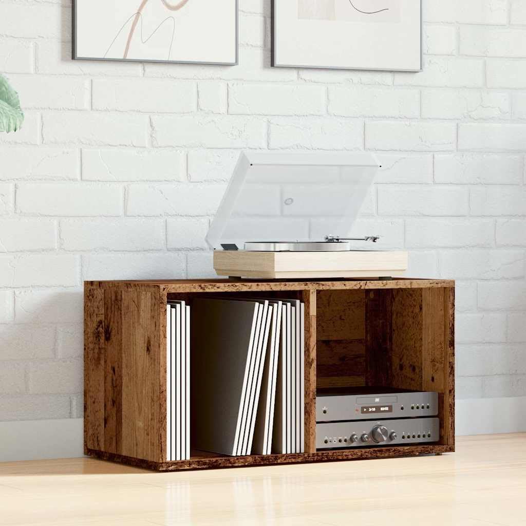 Scatola per vinili, effetto legno anticato, 69,5 x 34 x 36 cm, robusta scatola per LP in legno con 2 scomparti, grande scatola per dischi e versatile armadio in vinile per soggiorno e ufficio