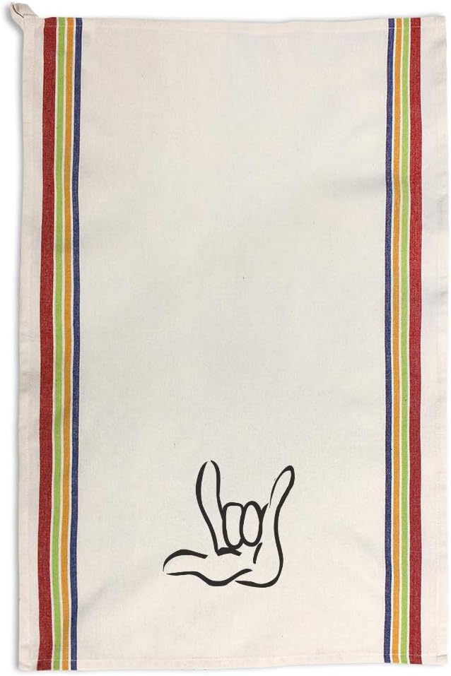 Custom Decor Kitchen Towels I Love You Mug Language G Alphabet & Monograms Alphabet & Monograms Sign Language Cleaning Supplies Dish Towels Multi Stripe Design Only