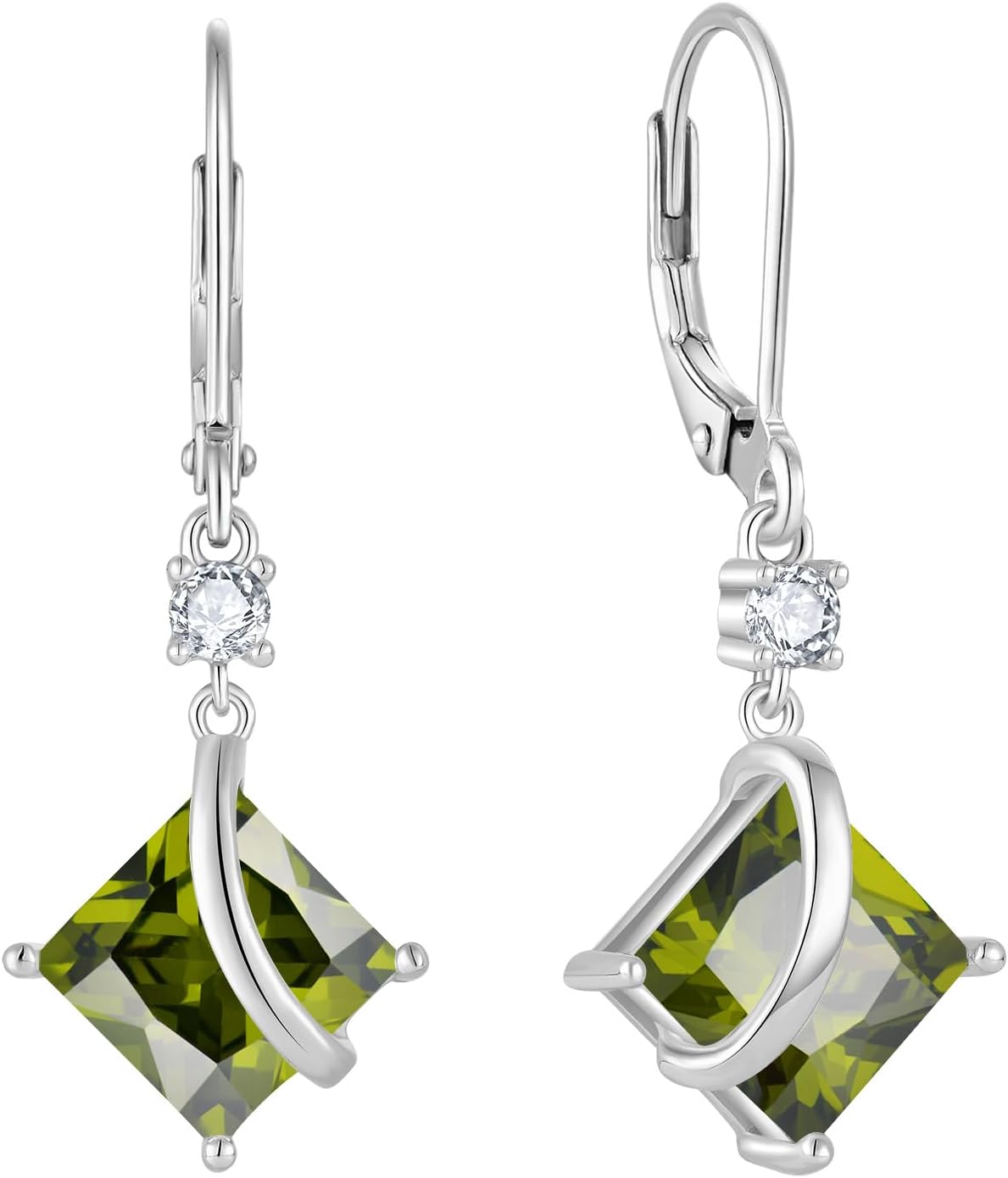 Square Princess Cut Drop Dangle Earrings 925 Sterling Silver Solitaire Leverback Earrings Birthstone Jewelry Gifts for Women