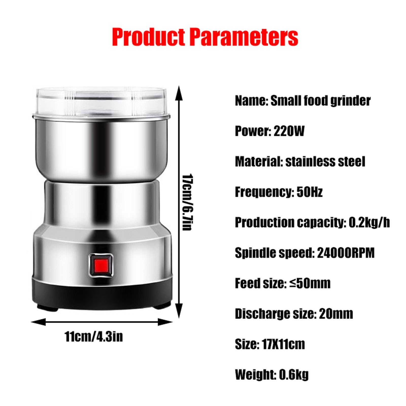 Molinillo De Café Portátil, Molino De Granos Eléctrico De Acero Inoxidable De 300g Con Cubierta Protectora Transparente, Pequeña Máquina Trituradora Doméstica Para Condimentar Maíz, Chile, Pimienta