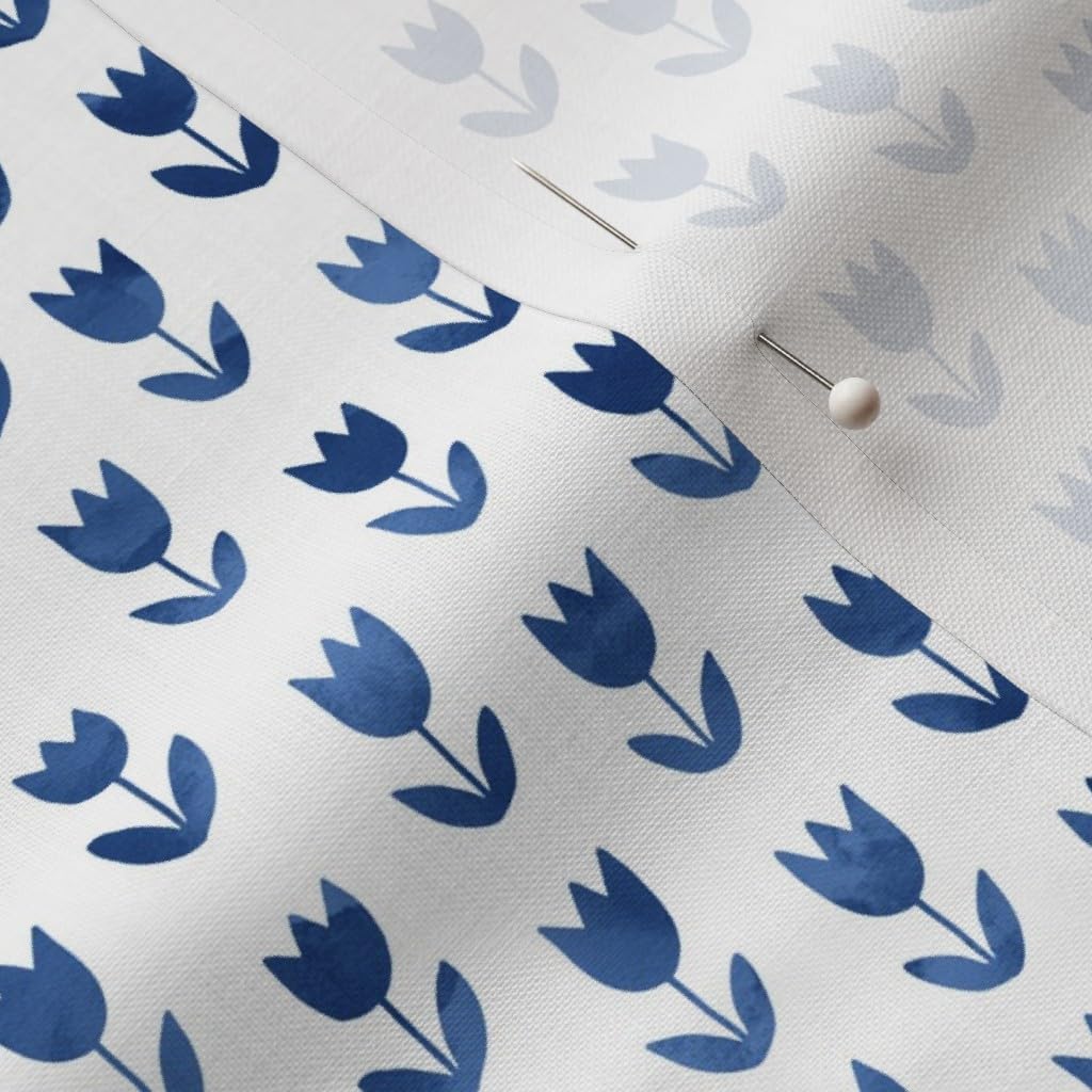 Spoonflower Fabric - Tulips Royal Delft Blue Watercolor Travel Flowers Floral Printed on Petal Signature Cotton Fabric by The Yard - Sewing Quilting Apparel Crafts Decor