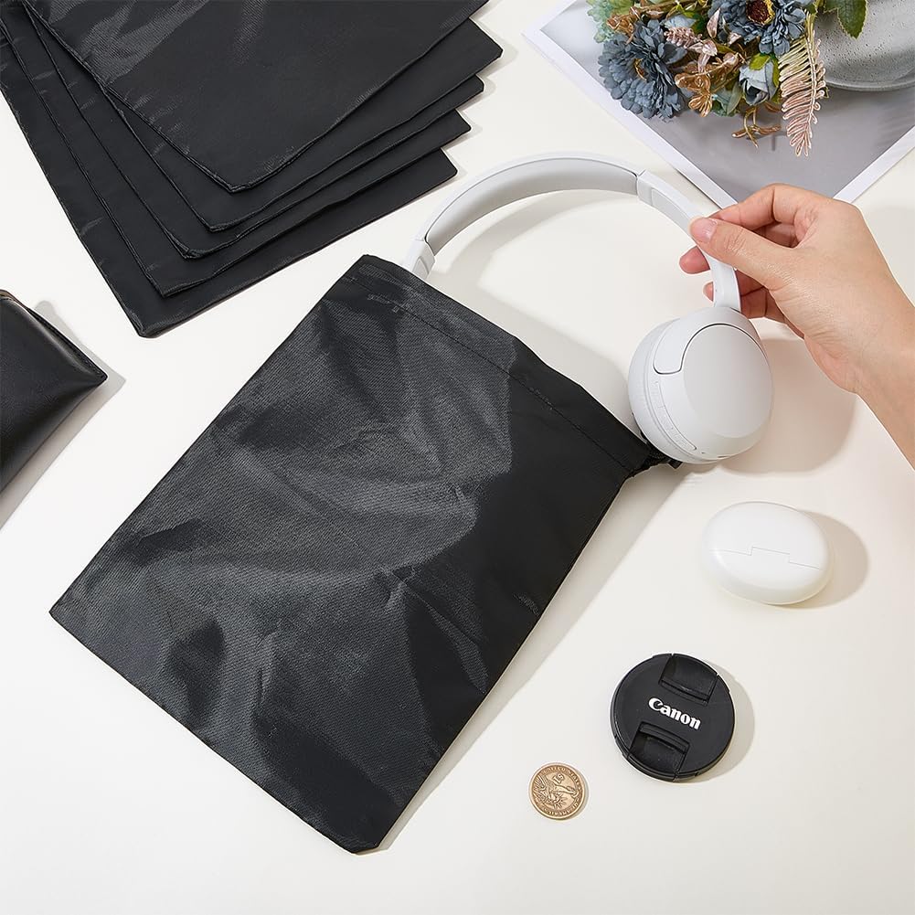 CREATCABIN 6Pcs Black Drawstring Bag with Toggle Nylon Cinch Ditty Pouch Waterproof Polyester Drawstring Bag Foldable Stuff Sack String Storage Bag for Sports Travel Gym Clothes Organizer 10x8Inch image 3