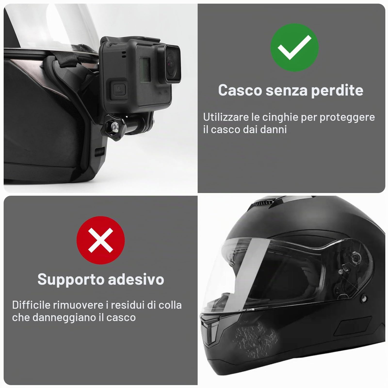 Supporto per casco da moto Chin Mount nero Supporto di estensione con gancio a J, silicone antiscivolo per GoPro Hero 13/12/11/10/9/8/7/6/5, Osmo Action, Session, SJCAM