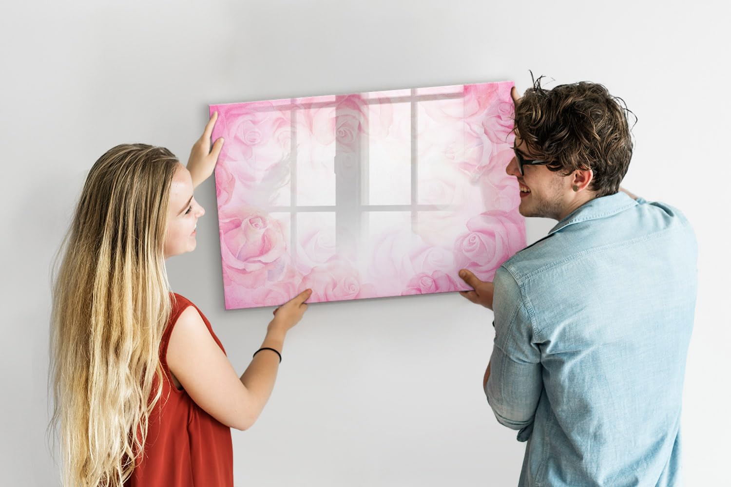 Großes Glas-Magnetboard inkl. Neodym-Magnete, Marker & Schwamm | Robuste Glasfläche | Perfekt für Wandmontage in Büro, Schule & Küche- 90x60 - Rosenabstraktion