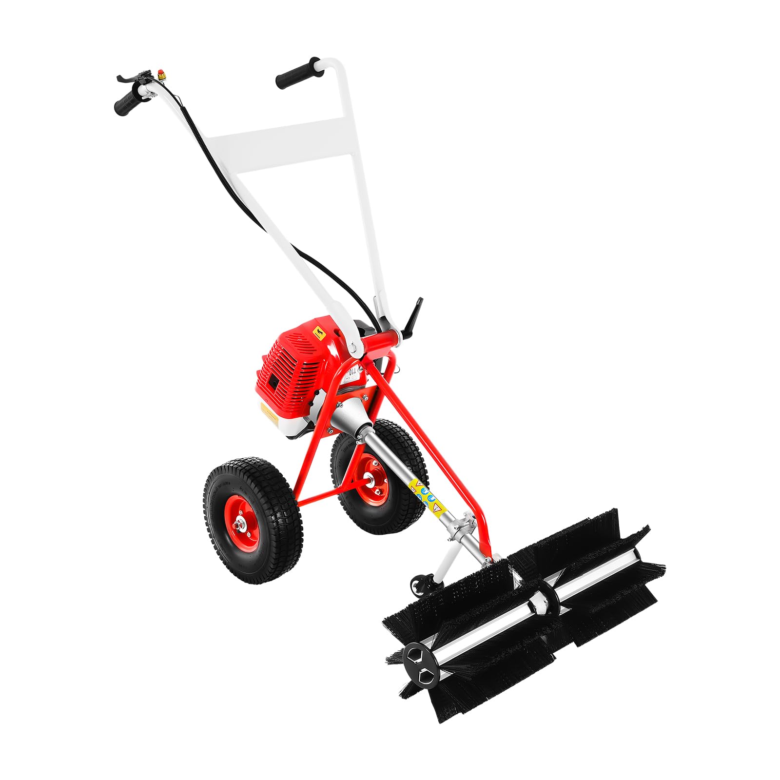 Jerool Red, Black Petrol Lawn Sweeper,Manual Sweeper 43Cc,2-Stroke Gas Power Sweeper,For Snow, Driveways And Artificial Grass