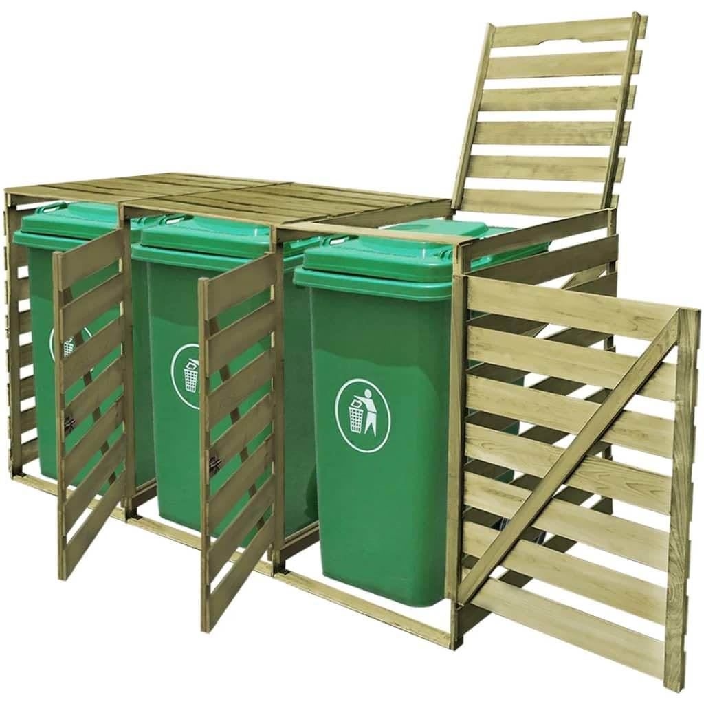 vidaXL Abri à Poubelle Triple Cache-Poubelle sur roulettes Patio Bois Imprégné