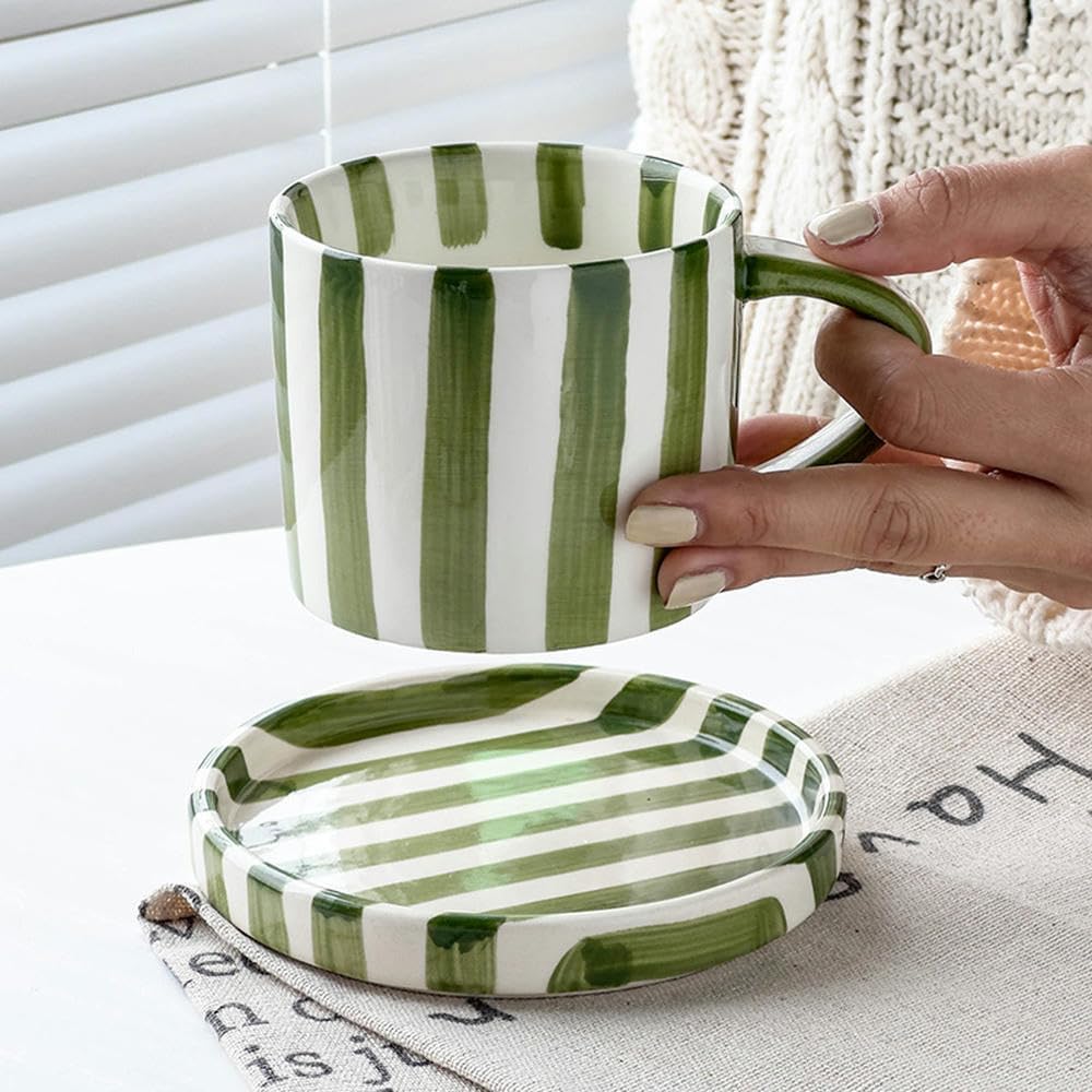 Nordic Retro Coffee Cup and Saucer Simple Hand-Painted Striped Cup High-Value Mug Afternoon Milk Tea Cup image 5