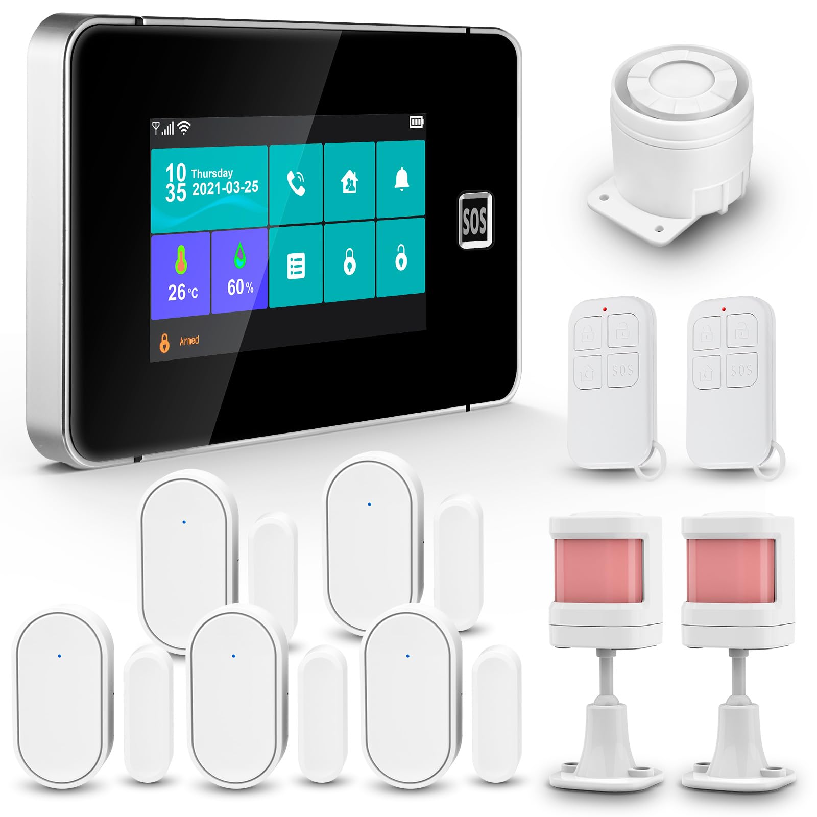 KERUI Alarmas para Casa 4G, 4.3'' Ring Alarm WiFi Sistema de Alarma Inalámbrico con Alerta App, Sirena, Detectores de Movimiento, Sensores de Puertas y Ventanas, Mandos a Distancia Alarma sin Cuotas