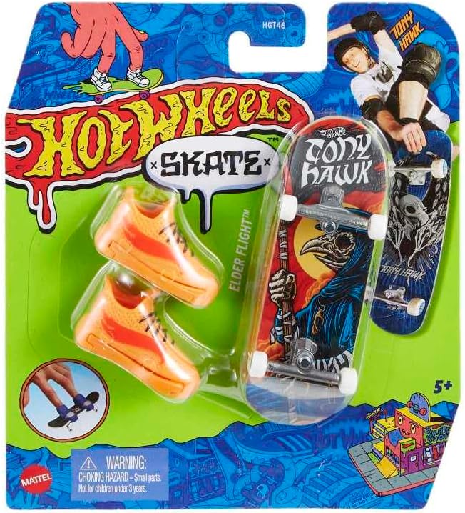 Hot WheelsSkate Fingerskate Tony Hawk HNG28 Pack of 1 Finger Skateboard + 1 Pair of Sneakers Orange