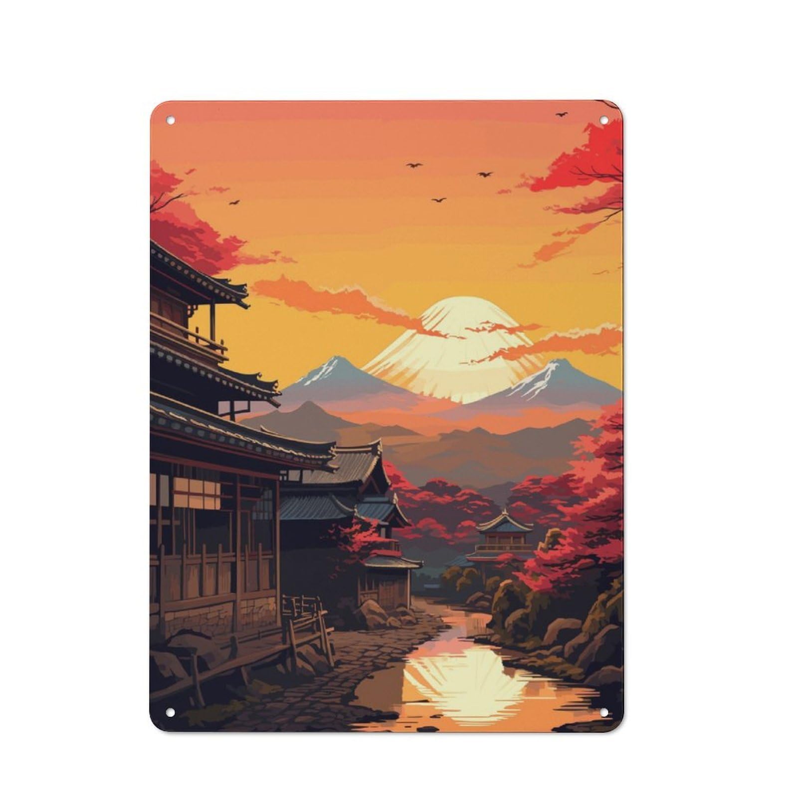 Junmoney Japanese Village Retro Metal Wall Sign 40X30cm For Guest Room Or Hallway, New-Space Wall Decor For Home Decor Collectors