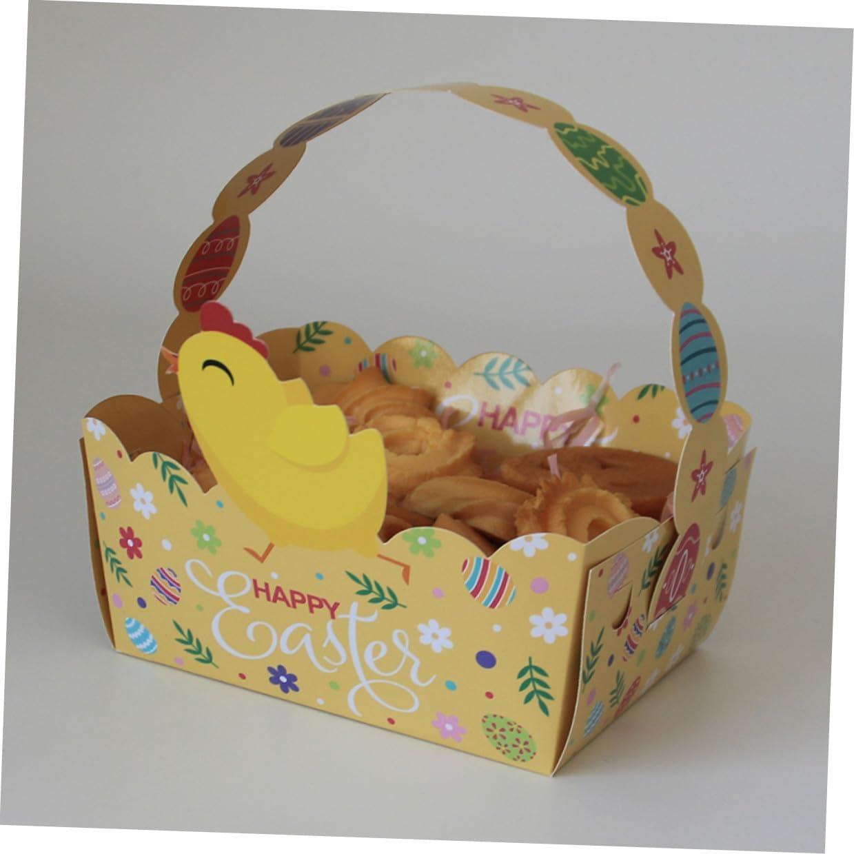 SAFIGLE 50pcs Easter Candy Boxes Handheld Paper Basket Treat Storage Case Yellow Flower Basket Party Favor Wrapping Supplies image 5