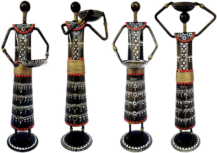 Saudeep India Trading Corporation Iron Tribal Doll Antique Rajasthani Pink City Metal Traditional Handmade Decorative Tealight Candle Holder Showpiece (Standard Size, Multicolour) -Set of 4