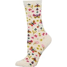Socksmith Women's Butterfly Floral Crew Socks, Ivory Heather