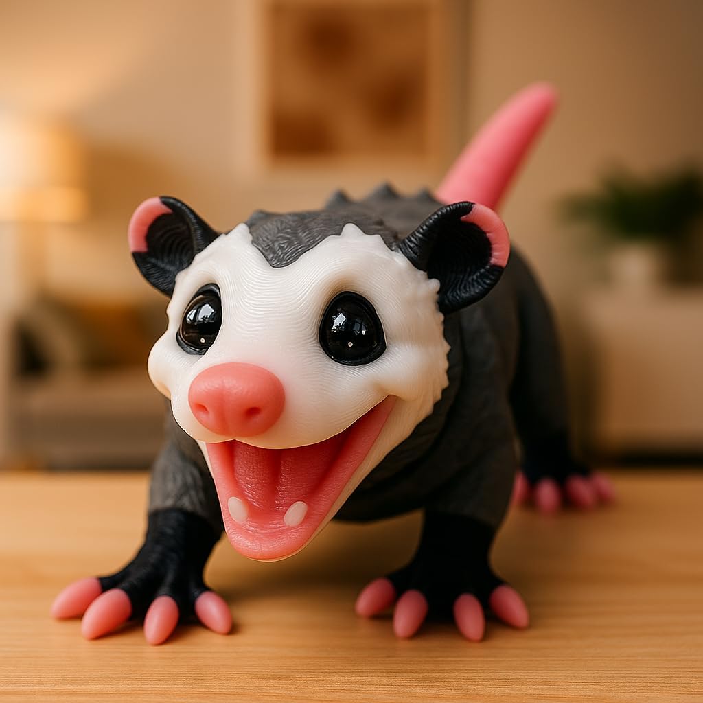 Articulated 7 INCH Opossum Figurine – Possum Grey Articulated Animal Marsupial Figure for Stress Relief, Focus, Anxiety, ADHD – Collectible Sensory Tool for Teens and Adults – 3D Printed in US