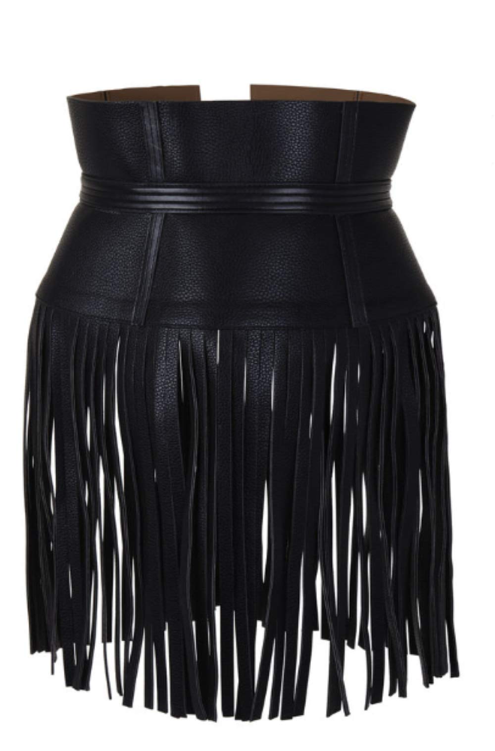 Lishow Fashion Woman's Genuine Black Leather Fringe Obi Sash Wrap Plus Size Corset Waist Cincher,s Wide Leather Belt XL(33-34'Waist) Black