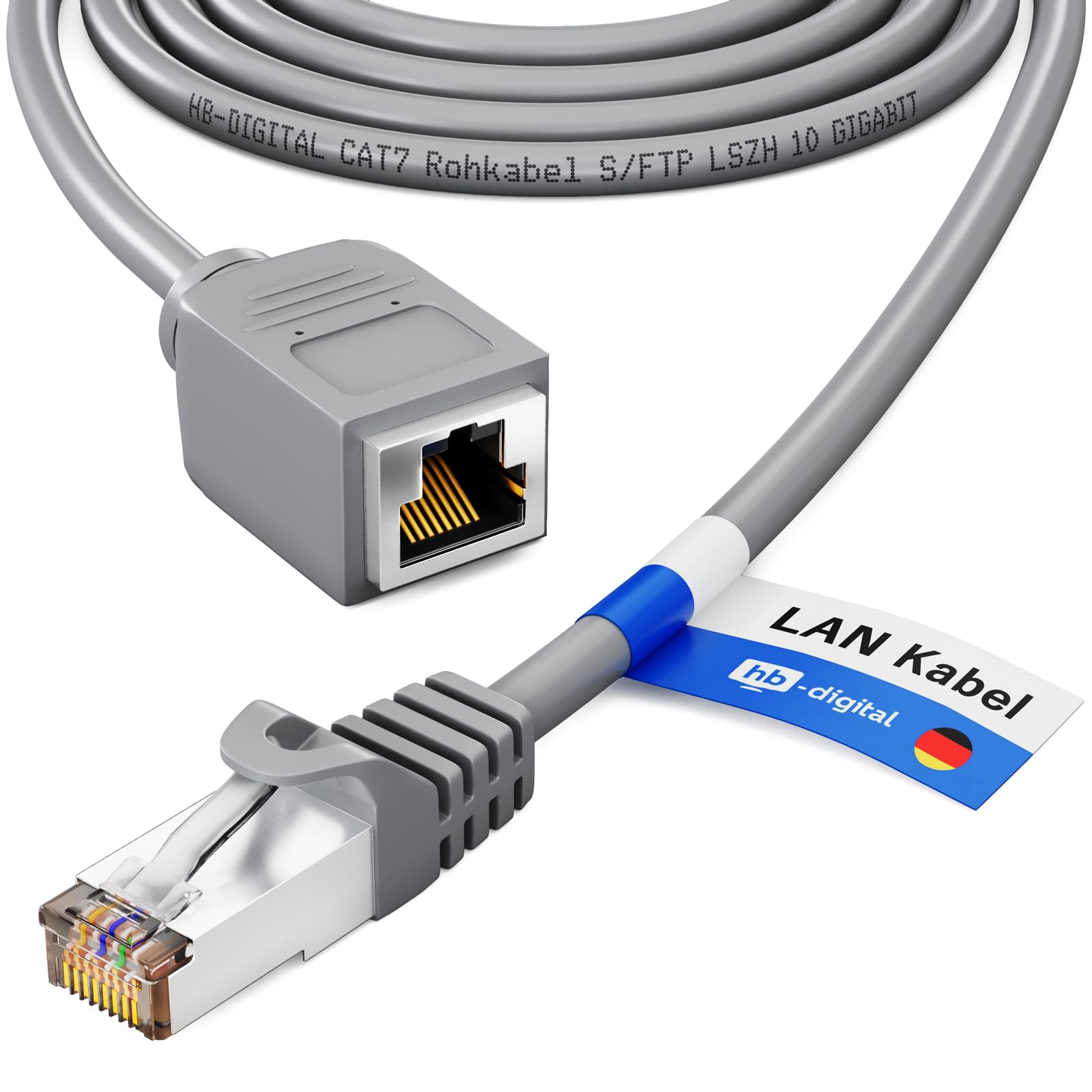 HB-DIGITAL LAN-kabel, ruwe kabel, CAT 7, verlenging voor Ethernet netwerkkabel RJ45-stekker naar RJ45-bus 10 Gbit/s, S/FTP, koper, PIMF, zwart, 10 m