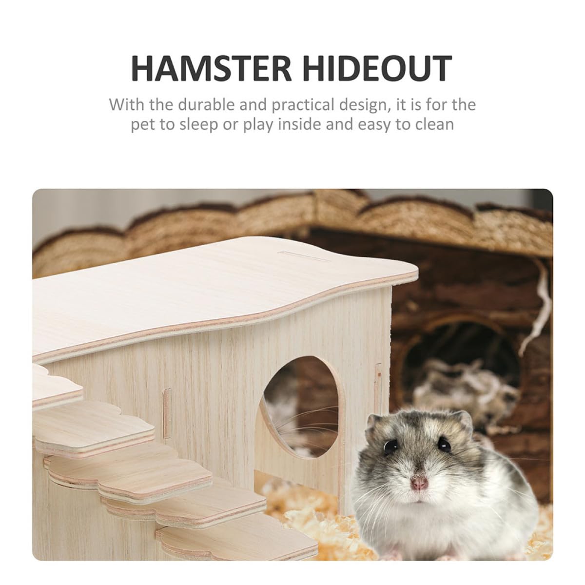 FRCOLOR Hamsterversteck Holz mit Mehreren Kammern Großes Kleintierhaus mit Leiter Mehrstöckige Villa für Hamster und Meerschweinchen Langlebiges Holzversteck für Kleintiere