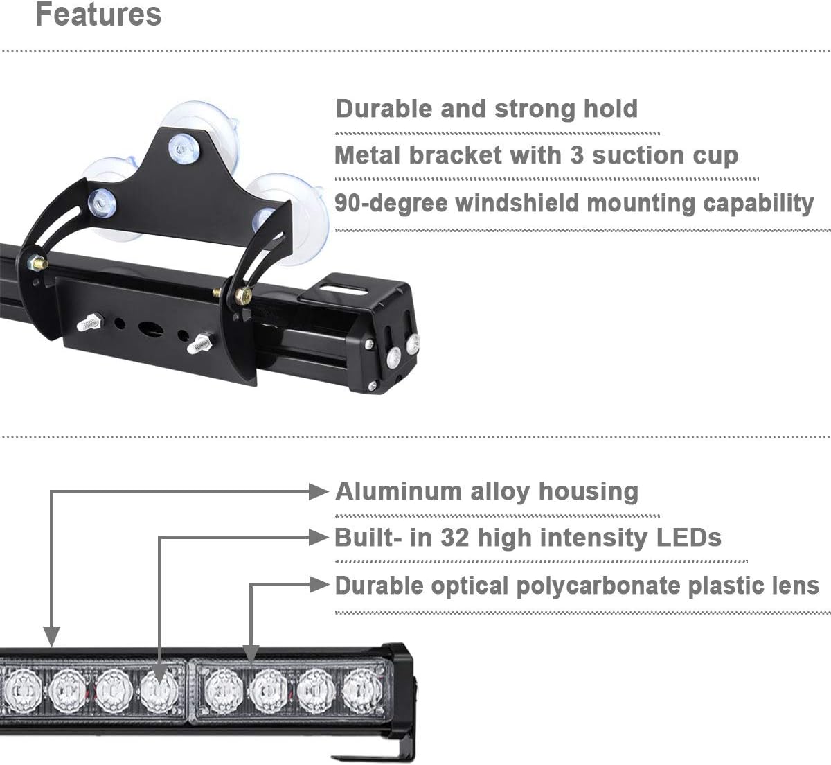 WOWTOU Traffic Advisor 2 in 1 LED Red Blue Emergency Strobe Light Bar for Police Cars Law Enforcement Vehicles Interior Safety Flashing