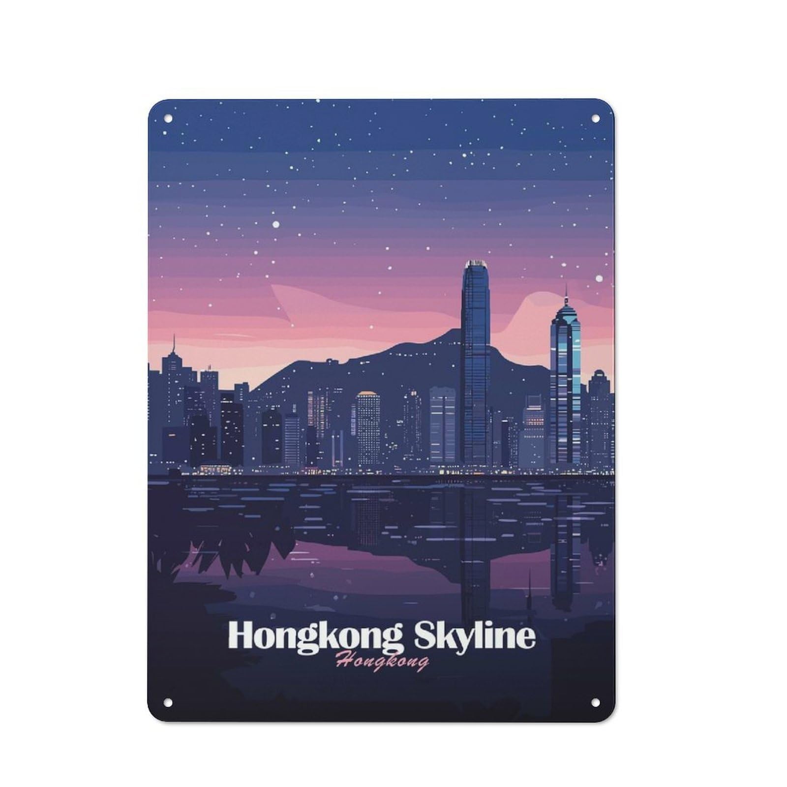 Junmoney Style-23 Friendly Cafe Metal Sign 40X30cm Featuring Hong Kong Skyline Night, Cafe Wall Decor For Tea Room, Shop Wall Or Breakfast Area