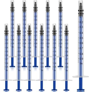 12 Pack 1ml/cc Plastic Syringe,Individually Sealed with Measurement, for Scientific Labs, Measuring Liquids, Feeding Pets, DIY Lip Gloss, Oil or Glue Applicator, Art Painting (1 ml)
