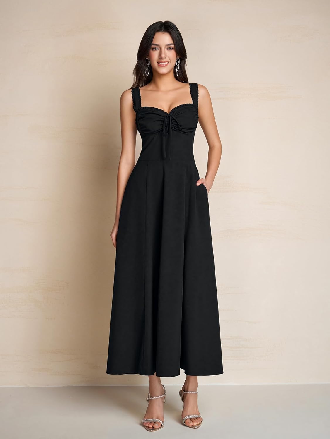 KUTUMAI Floral Corset Midi Dresses for Women 2026 Lace Up Flowy Summer Wedding Guest Dress with Pockets - Image 2