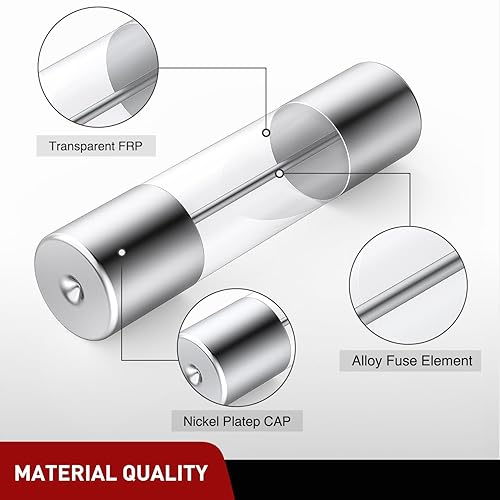 Miniatura 8 de Nilight 150 fusibles de vidrio de soplado rápido con 10 tornillos de soporte en línea de 0.197 x 0.787 in, tipo 16AWG 250V, 0.1A, 0.2A, 0.25A, 0.5A,