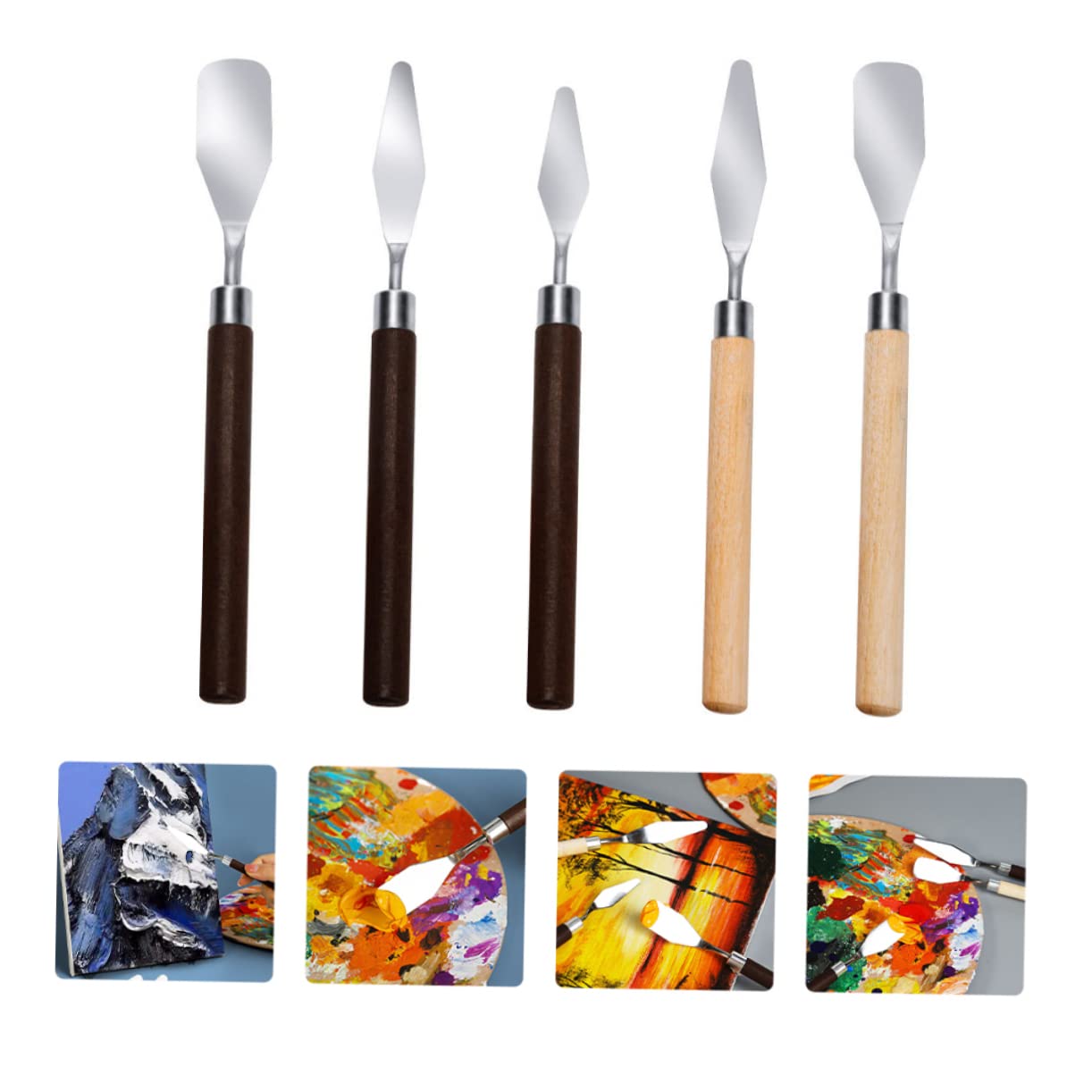 HAPINARY Stainless Steel Palette Knife Set 5pcs Artist Knife for Oil Painting Wood Handle Perfect for Scraping Mixing and Cleaning Paint